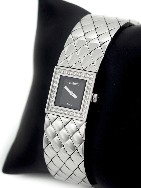 CHANEL Vintage Diamond Matelasse Stainless Steel Wristwatch